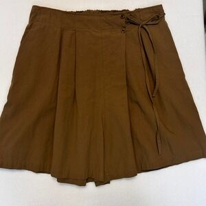 Womens XL Brown Elastic Waist Paperbag Waist Tie Shorts Pleated Casual